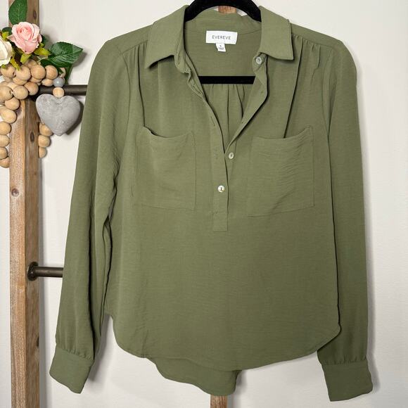 Evereve Long Sleeve Army Green Blouse Size Small - Picture 2 of 7